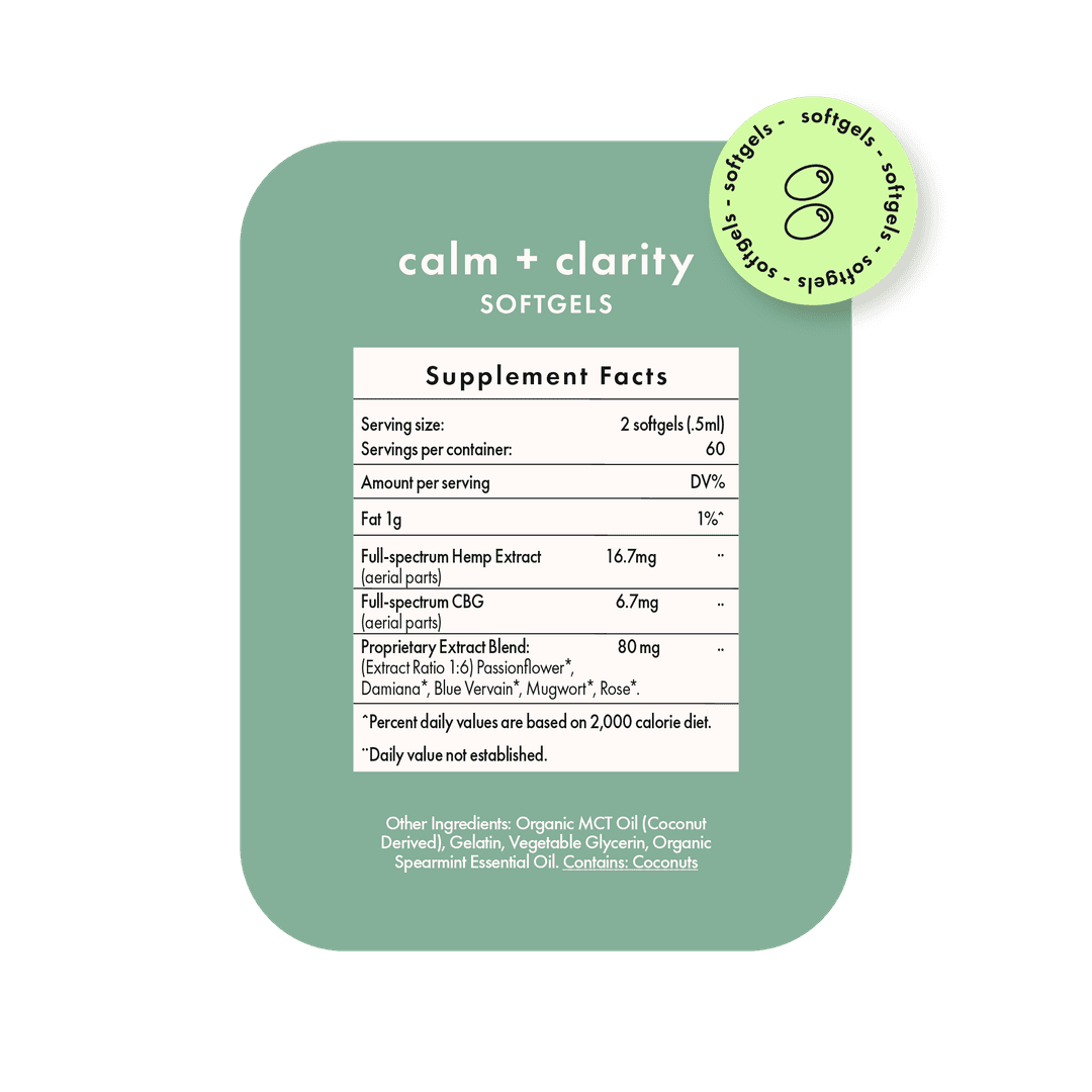 Calm + Clarity • 1000mg CBD • 400mg CBG • 120 Softgel Tablets - Xula Herbs | Treehouse Cannabis