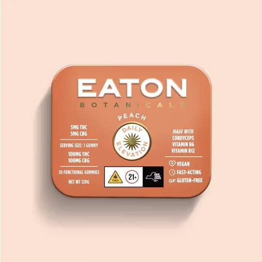 Peach "Daily Elevation" • 20 Pack • Gummies • THC: 100mg, CBD: 100mg - Eaton Botanicals | Treehouse Cannabis