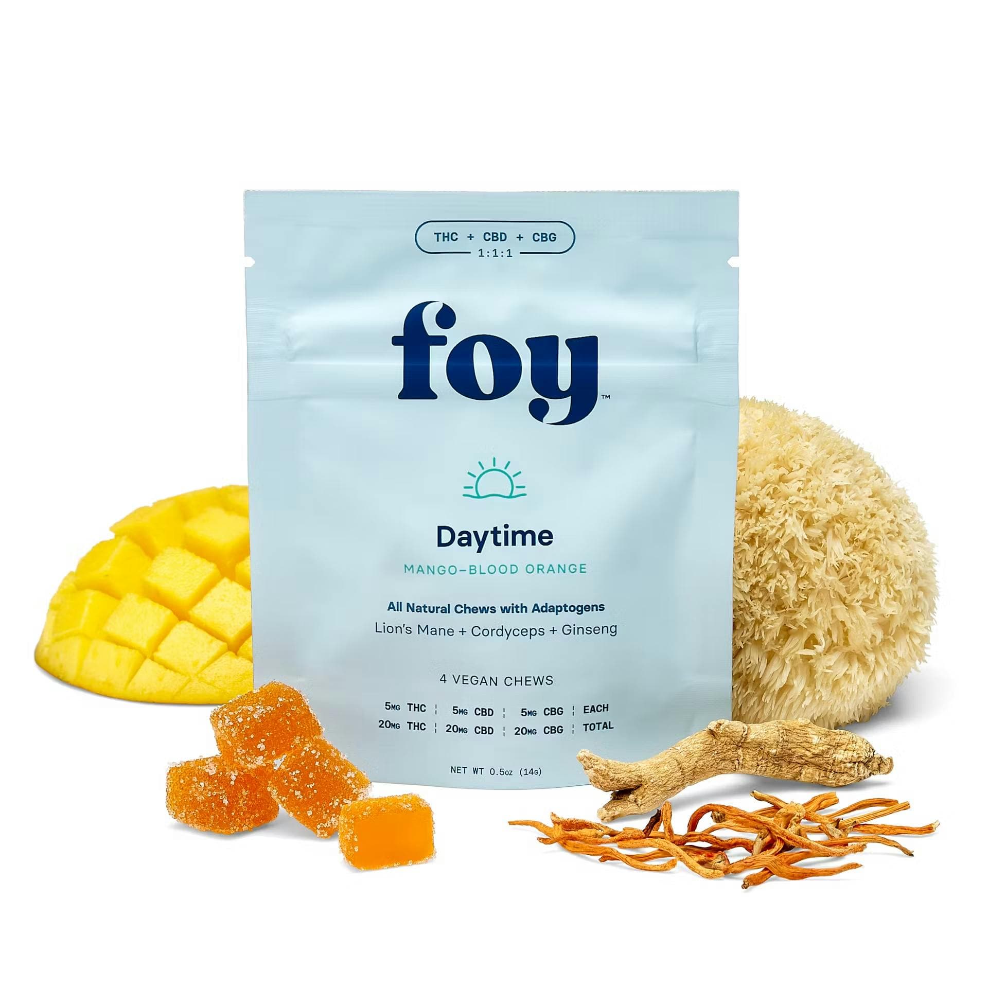 product image for Daytime Chews w/ Organic Adaptogens Mango Blood Orange 1:1:1 THC/CBG/CBD 4 Pack 60mg