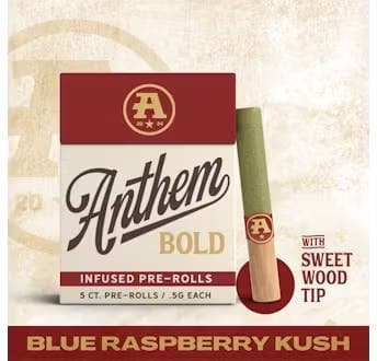 Blue Raspberry Kush • Wood Tip Infused 5 pack Pre-Roll • 2.5g - Anthem | Treehouse Cannabis