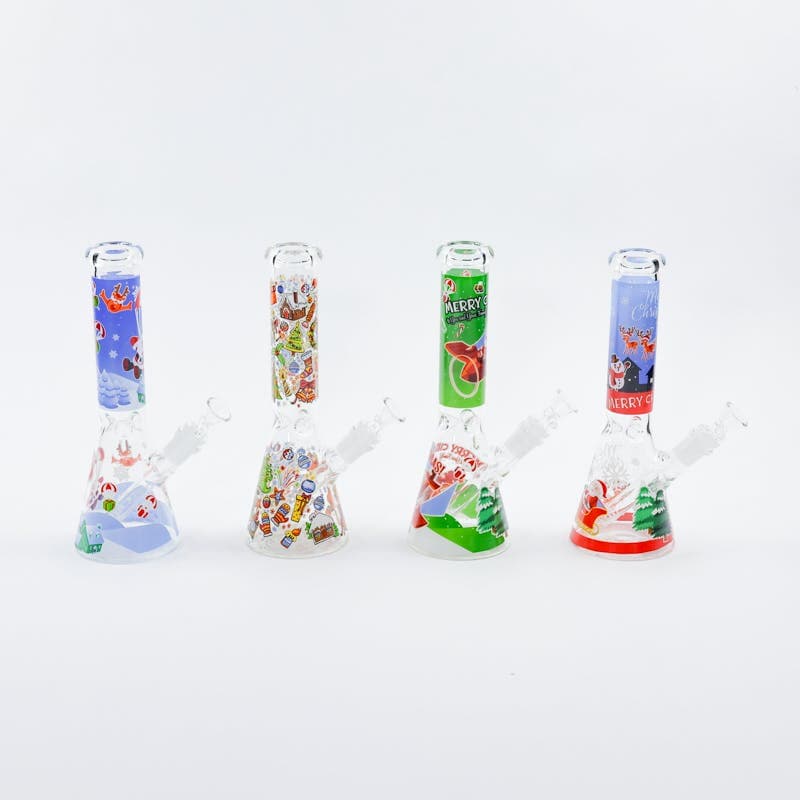 10" Baked On Holiday Beaker Bong with Flower Bowl - LuvBuds