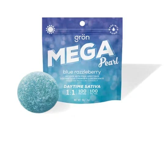 Blue Razzleberry Mega Pearl 1:1 • Single Gummy • THC: 100mg - Grön | Treehouse Cannabis